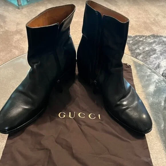 Gucci | Shoes | Gucci Mens Leather Zip Ankle Boots Size 2 Black